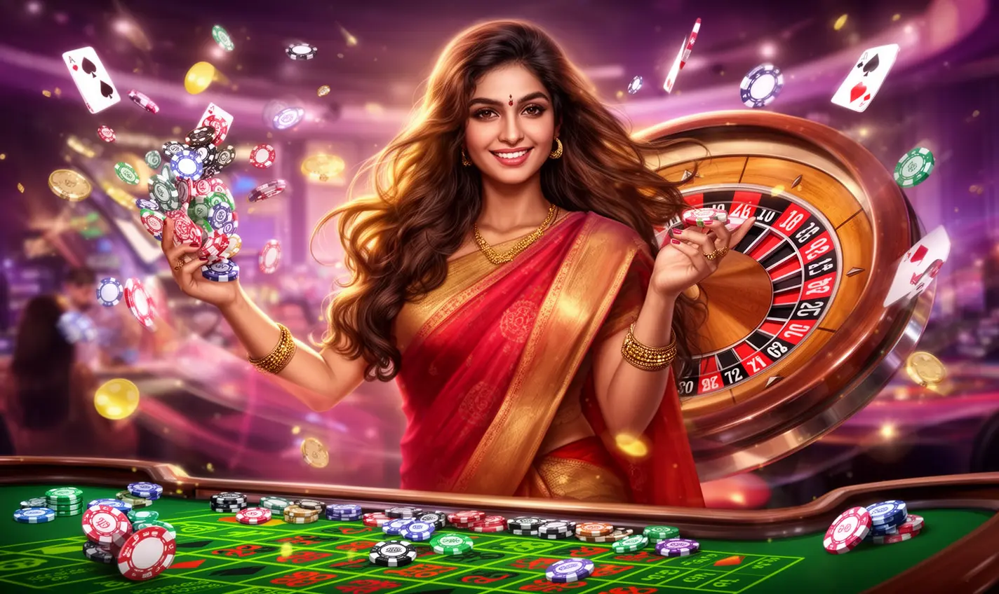 Confident Bangladeshi casino player enjoying a modern roulette game with vibrant lighting and premium chips on the 59BD platform